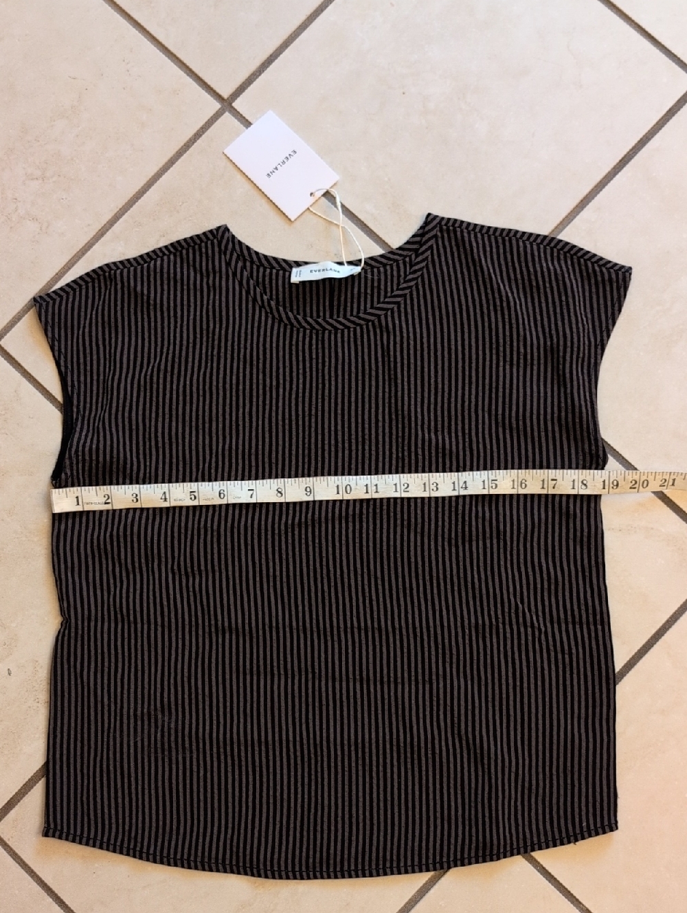 NWT Everlane The Mini Jacquard Stripe Top Brown Black Short Sleeve Size XS - Picture 7 of 9